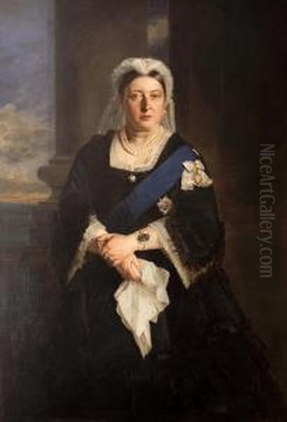 Three Quarter Portrait Of Queen Victoria Oil Painting by Henrietta Mary Ward