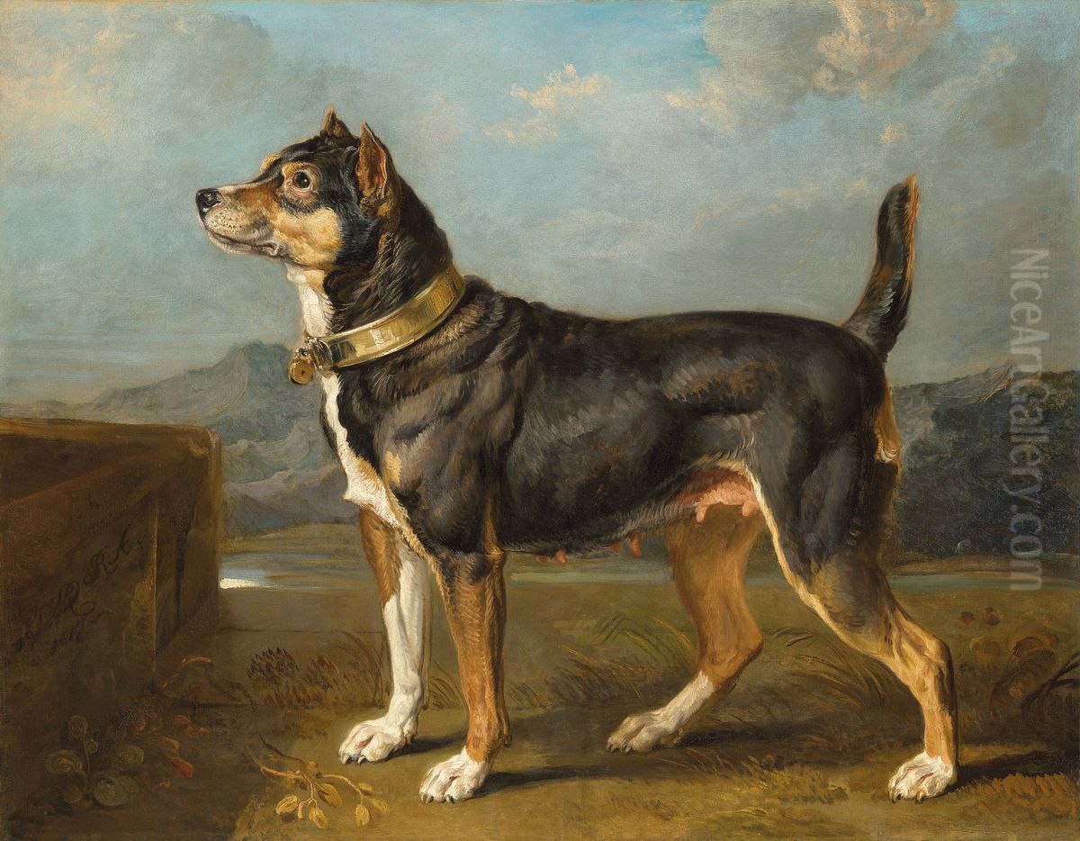 A Terrier In A Landscape Oil Painting by James Ward