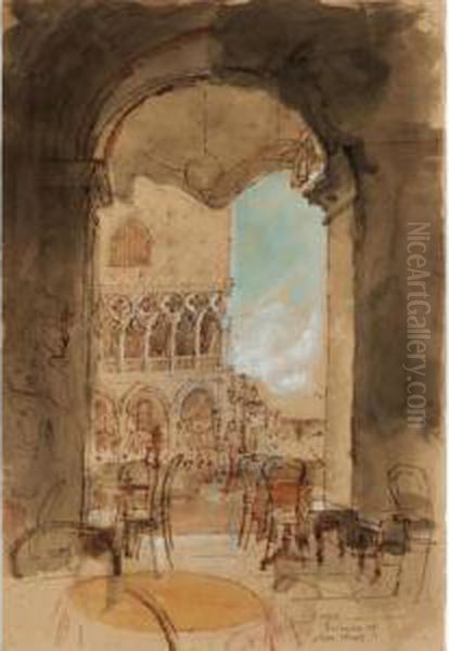 View Of The Doge's Palace From The Cafe In The Piazzetta, Venice Oil Painting by John E. Ward