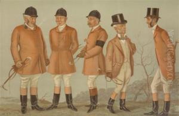 Five Gentlemen In Riding Gear Oil Painting by Leslie Mathew Ward