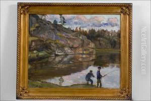 Onkivia Poikia - Metande Pojkar. Oil Painting by Matti Waren