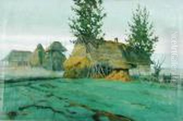 Zabudowania Wiejskie Oil Painting by Rafal Wasowicz