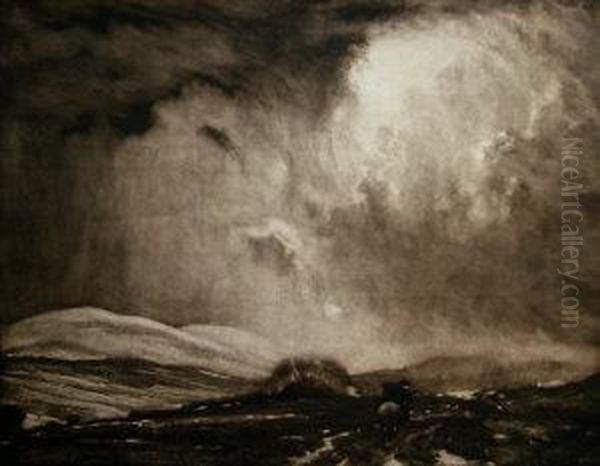 A Figure On Horseback Under A Stormy Sky Oil Painting by David Waterson
