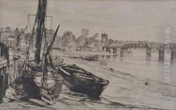 Thames At Chelsea Oil Painting by Charles Watson