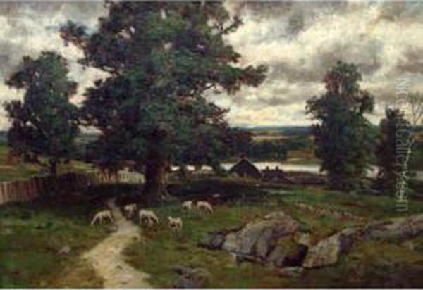 Riverside Landscape Oil Painting by Homer Ransford Watson