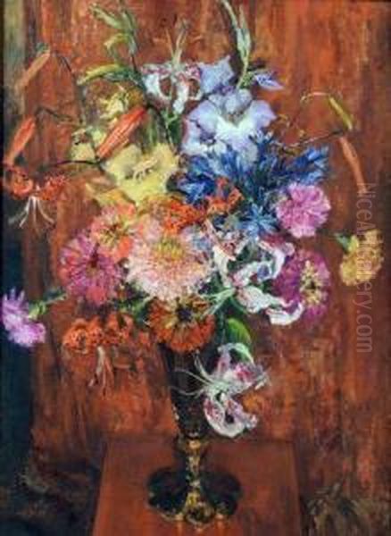 Flowers In A Glass Vase Oil Painting by Amy Millar Watt