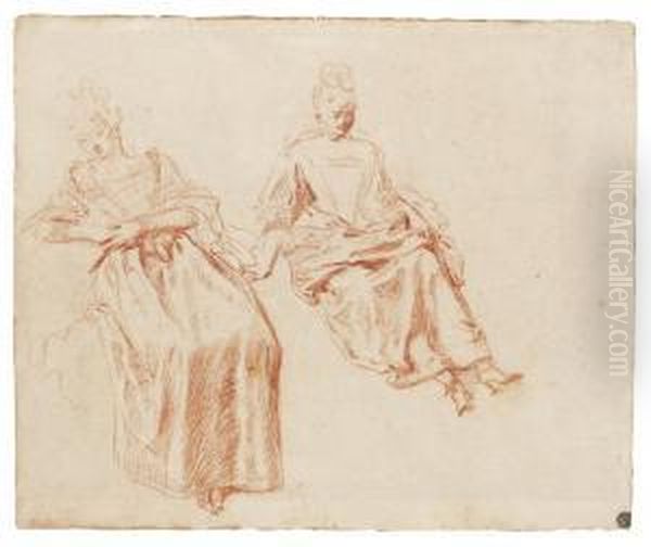 Two Studies Of A Seated Woman Oil Painting by Jean-Antoine Watteau