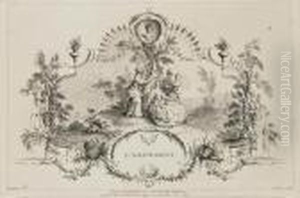 L'heureuse Rencontre; L'amusement Par Huquier Oil Painting by Jean-Antoine Watteau