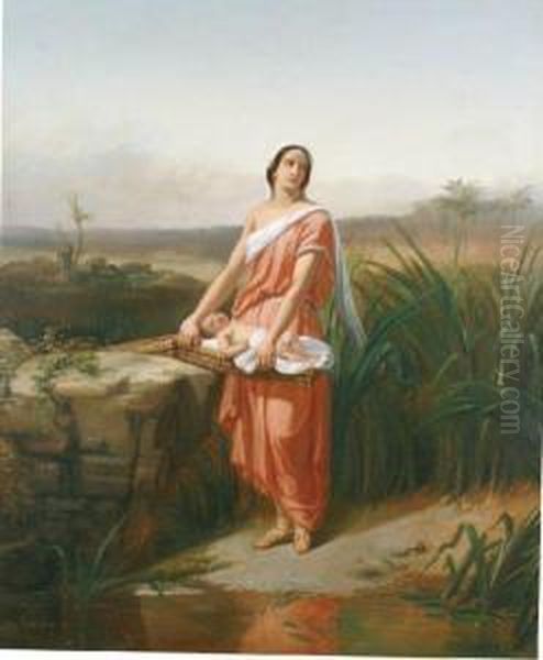Moise Enfant Et Sa Soeur Myriam Aubord Du Nil Oil Painting by Charles Augustin Wauters