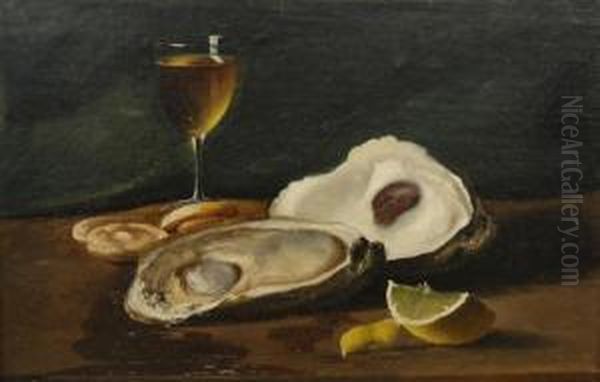 Still Life With Lemon, Wine And Oysters Oil Painting by Andrew John Henry Way