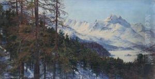 A Snowy Mountain Landscape Oil Painting by Maria D. Webb Robinson