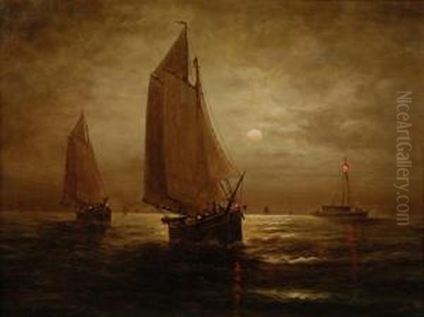 Moonlight On Long Island Sound Oil Painting by Wesley Elbridge Webber
