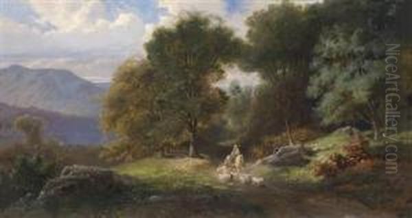 Seascape With Shepherdess On Her Way Home Oil Painting by Paul Weber