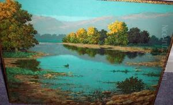 Lake Landscape With Duck Oil Painting by Samuel Webley
