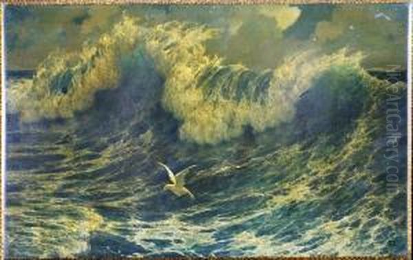 Stormy Seascape With Seagull Oil Painting by Samuel Webley