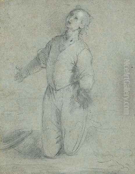 A kneeling garzone looking up to the left Oil Painting by Federico Fiori Barocci