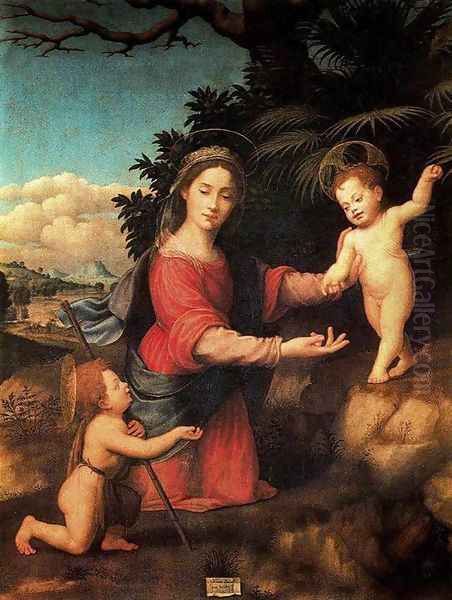 Virgin and Child with the Infant St John the Baptist 1520 Oil Painting by Giuliano Bugiardini