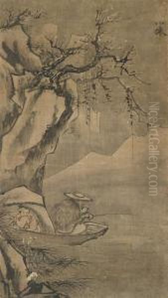 Fishing In Winter Oil Painting by Wu Wei