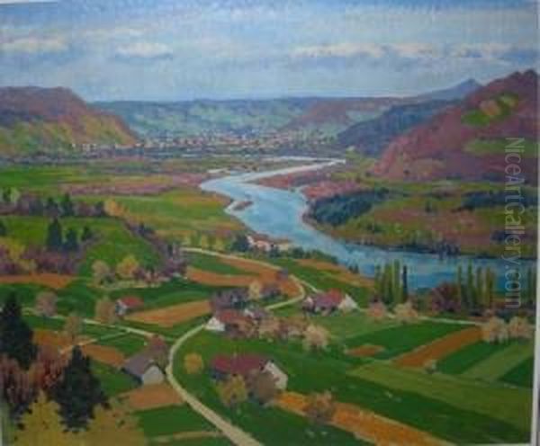 Brugg And The River Aare Oil Painting by Adolf Weibel