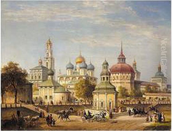 View Of The Monastery Of The Holy Trinity And St. Sergei, Sergiev Posad Oil Painting by Joseph Andreas Weiss