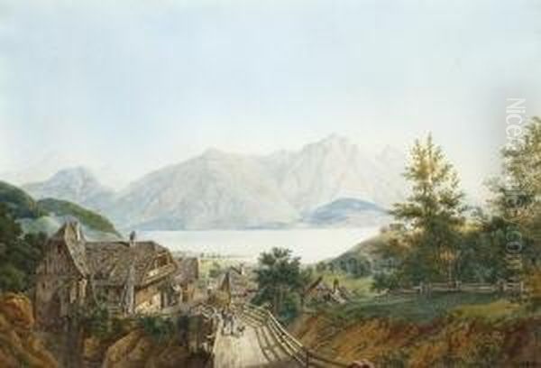 Blick Auf Den Mondsee Im Salzkammergut. Oil Painting by Ernst Welker