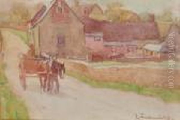 Horse Drawn Cart On A Country Road Oil Painting by John Sanderson Wells