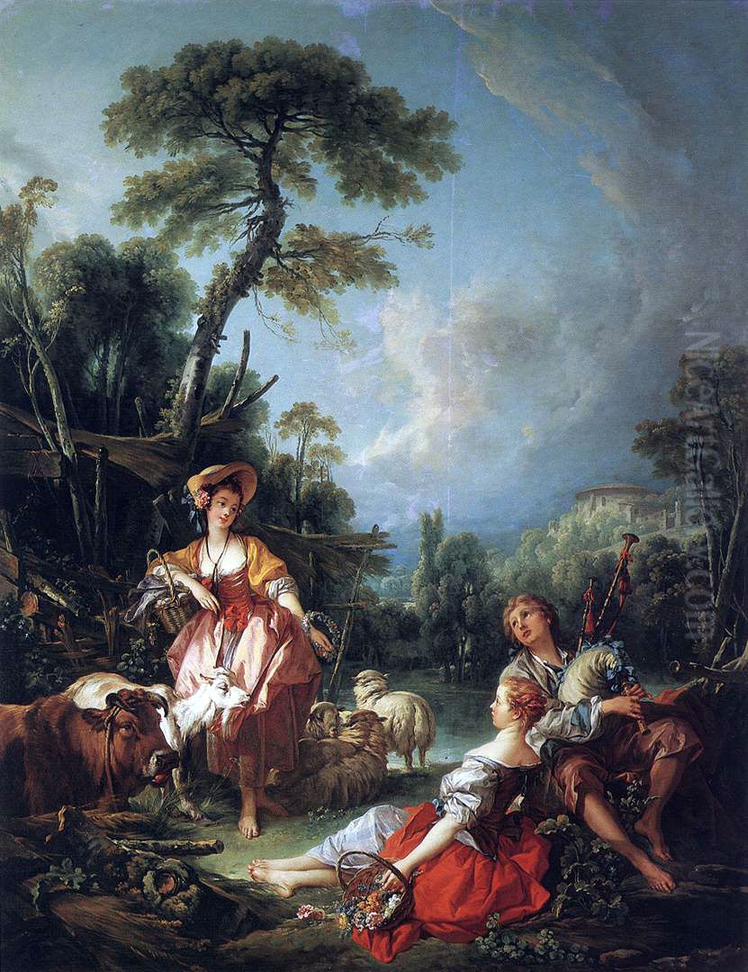 A Summer Pastoral Oil Painting by Francois Boucher