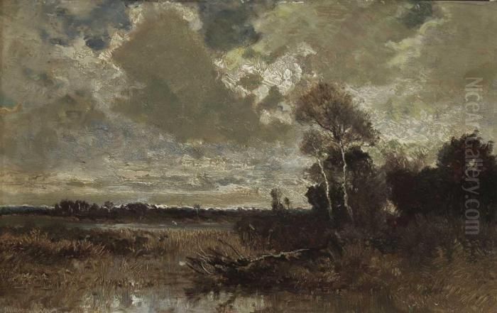 Moorlandschaft Bei Aufziehendem Gewitter. Oil Painting by Joseph Wenglein
