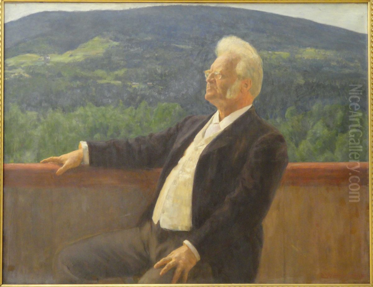 Portrait Of Bjornstjerne Bjornson Oil Painting by Erik Werenskiold
