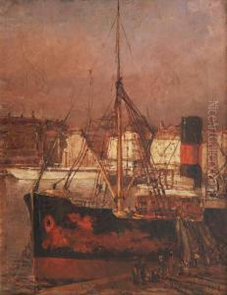 Bateaux A Quai Dans Le Port De Marseille Oil Painting by Emile Auguste Wery