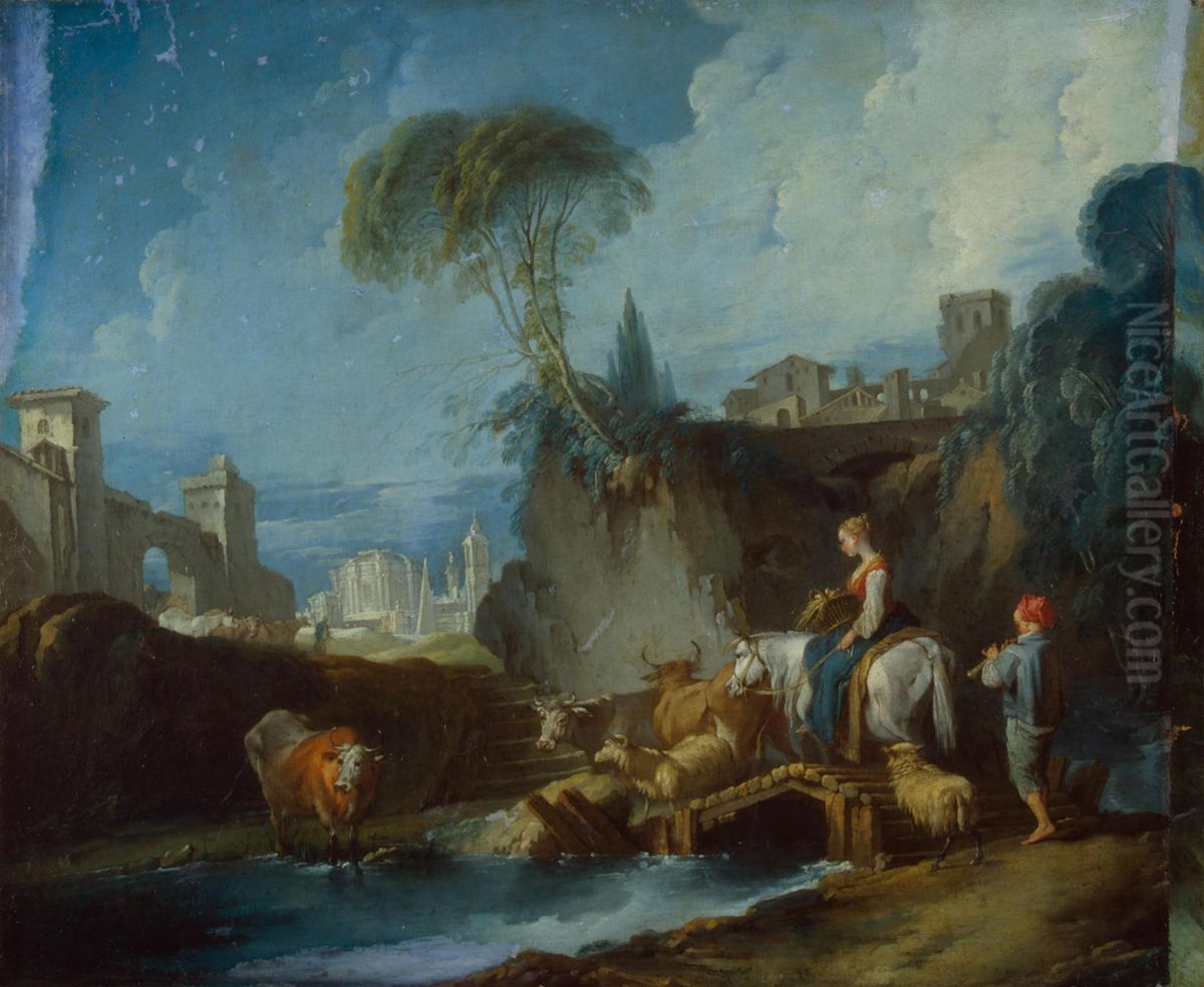 Crossing the Bridge Oil Painting by Francois Boucher