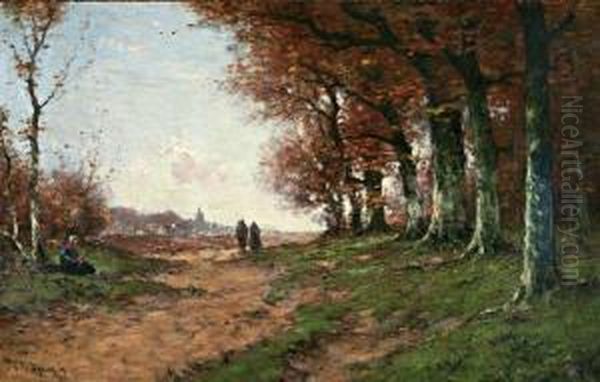 Figuren Op Landweg Aan De Bosrand Oil Painting by Cornelis I Westerbeek