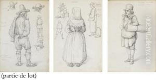 Une Femme Vue De Dos Et Etudes Subsidiaires De Differents Personnages Oil Painting by Alexander Wetterling