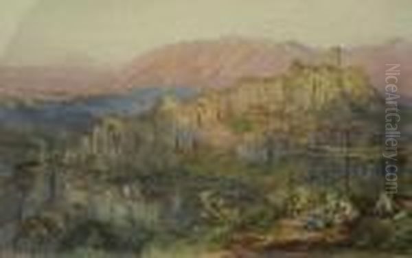 Veduta DiO Levano Romano Con Figure - Oil Painting by Henry Clarence Whaite