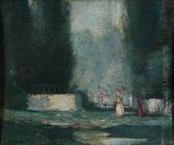 Depicting Two Figures In A Landscape Oil Painting by Clifton A. Wheeler