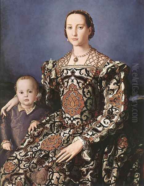 Eleonora of Toledo with her son Giovanni de' Medici 1544-45 Oil Painting by Agnolo Bronzino