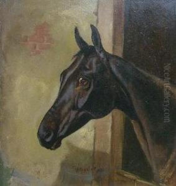A Dark Bay Horse In A Stable Oil Painting by John Alfred Wheeler