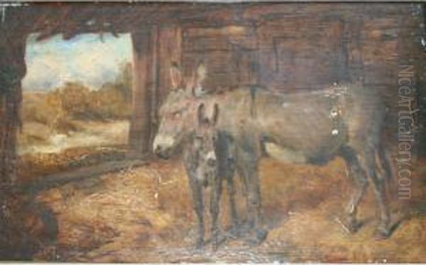 A Donkey With A Foal Oil Painting by John Alfred Wheeler
