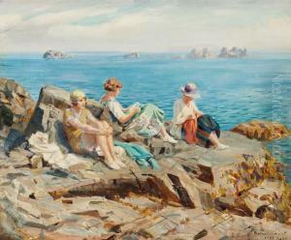 Young Women Bathing Oil Painting by Rowland Wheelwright