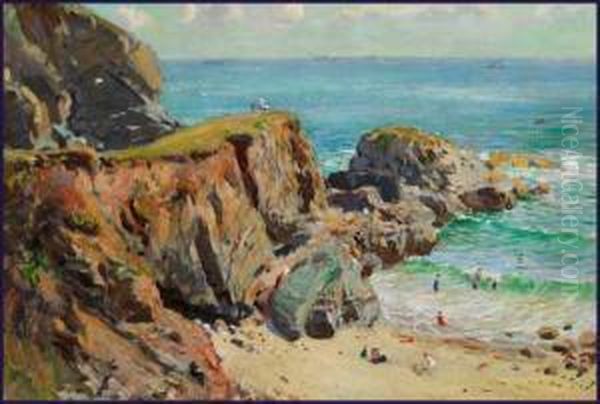 Beach Scene Oil Painting by Rowland Wheelwright