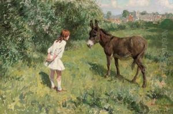 A Treat For The Donkey Oil Painting by Rowland Wheelwright