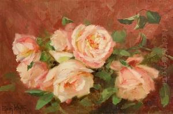 Pink Roses Oil Painting by Edith White