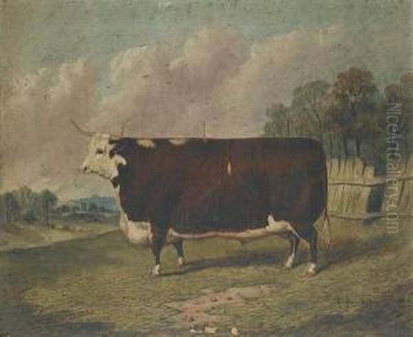 A Prize Cow In A Landscape Oil Painting by Richard Whitford