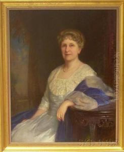 Portrait Of A Woman In Pearls Oil Painting by William John Whittemore