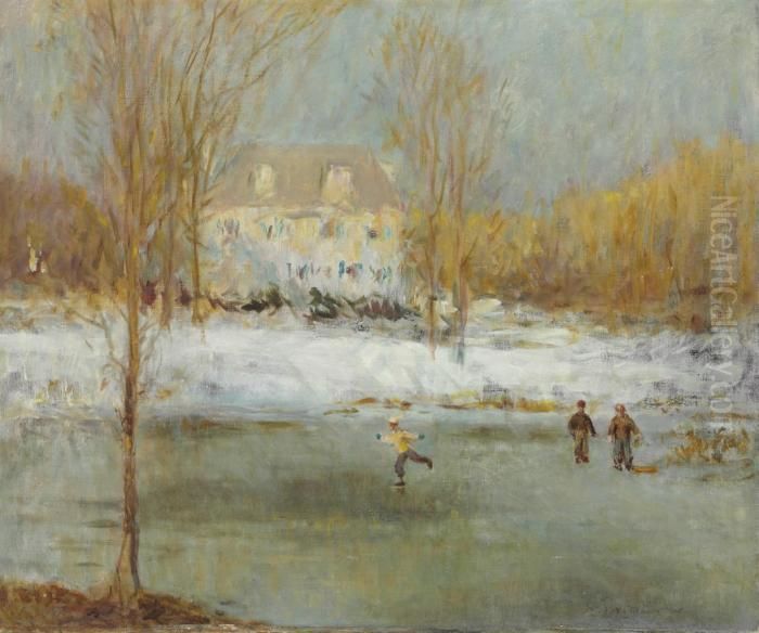 Skaters In East Hampton, New York Oil Painting by William John Whittemore
