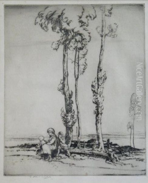 Children Resting Under A Tree. Oil Painting by Ernest Herbert Whydale