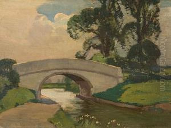 Bridge In A Landscape Oil Painting by Ernest Herbert Whydale