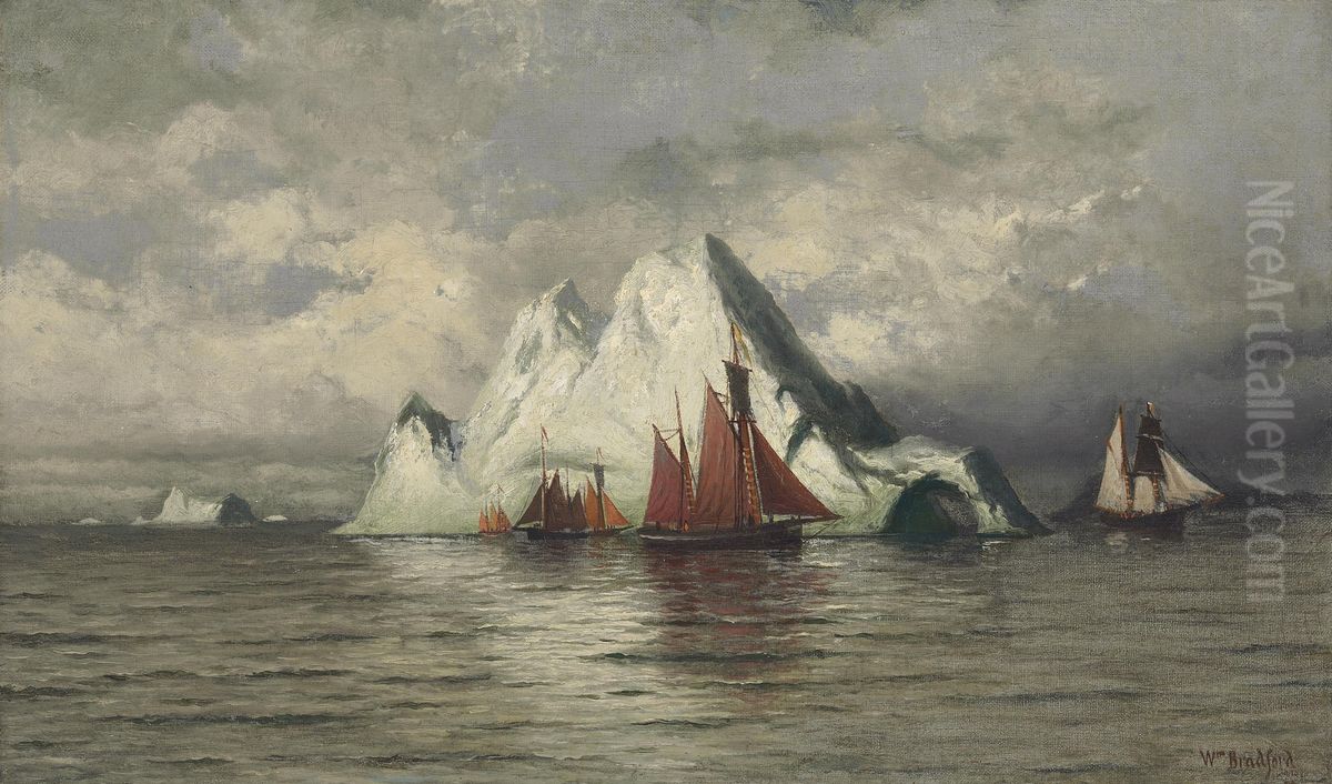 Fishing Boats and Icebergs Oil Painting by William Bradford