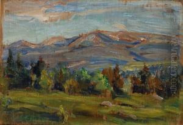 Sonnenbeschienene Bergkette Oil Painting by Georg Wichmann