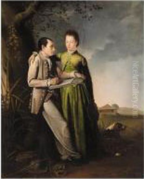 Scene In Jamaica: Portrait Of The Artist And His Companion Oil Painting by Philip Wickstead